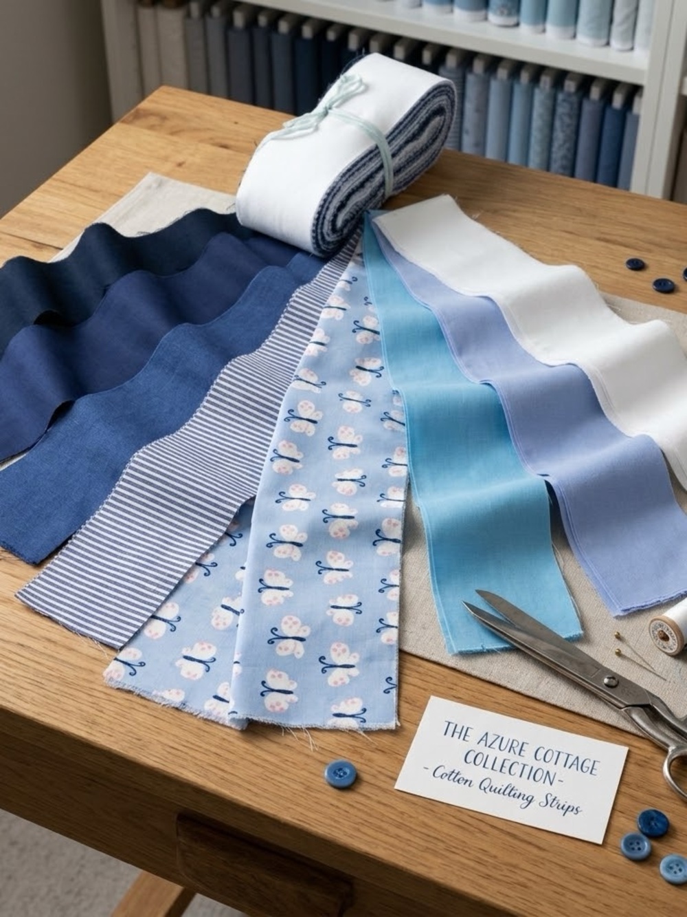 42pcs 2.5x44” The Azure Cottage Jelly Roll cotton fabric quilt binding strips
